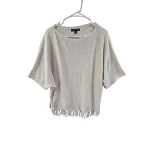 Relativity Women's Pullover Scoop Neck Sweater Fringe White Size XL Lagenlook